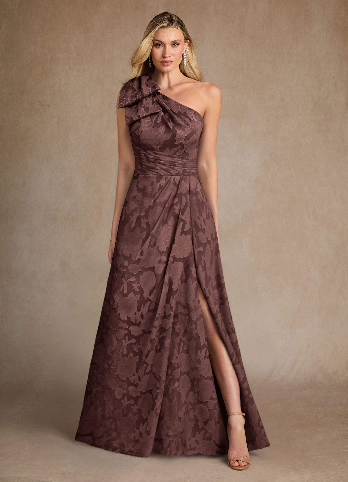 Easton A-Line One-Shoulder Jacquard Mother of the Bride Dress in Espresso