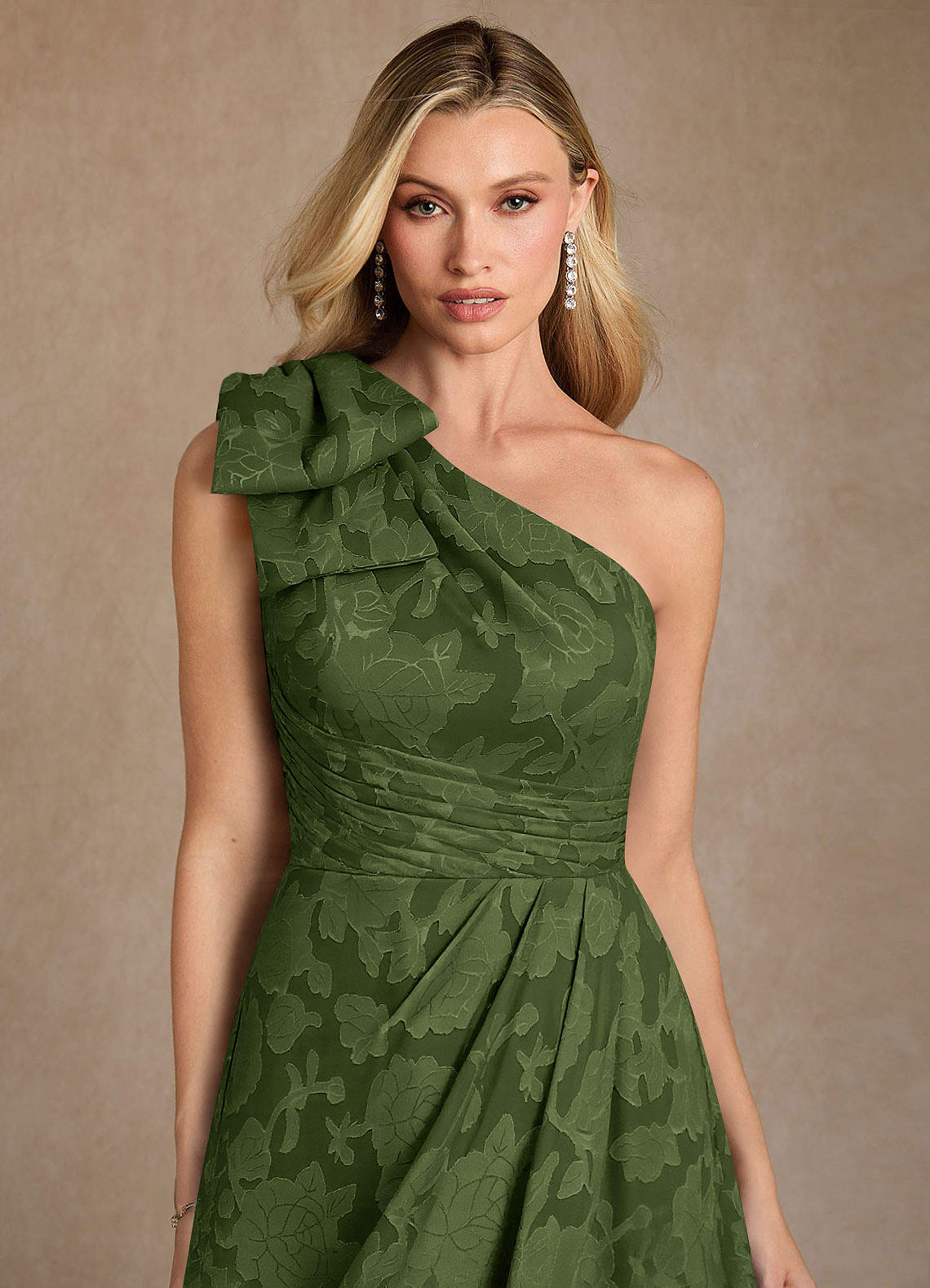 Easton A-Line One-Shoulder Jacquard Mother of the Bride Dress in Olive