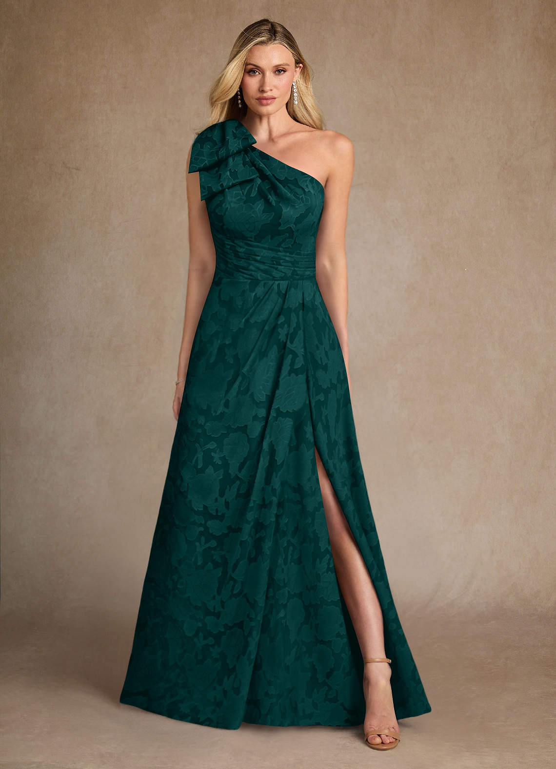 Easton A-Line One-Shoulder Jacquard Mother of the Bride Dress in Pine