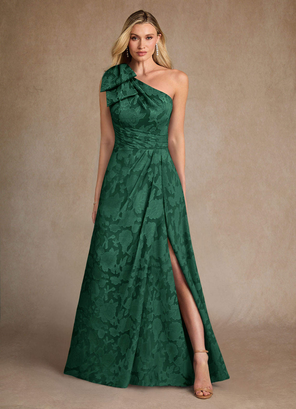 Easton A-Line One-Shoulder Jacquard Mother of the Bride Dress in Dark Green