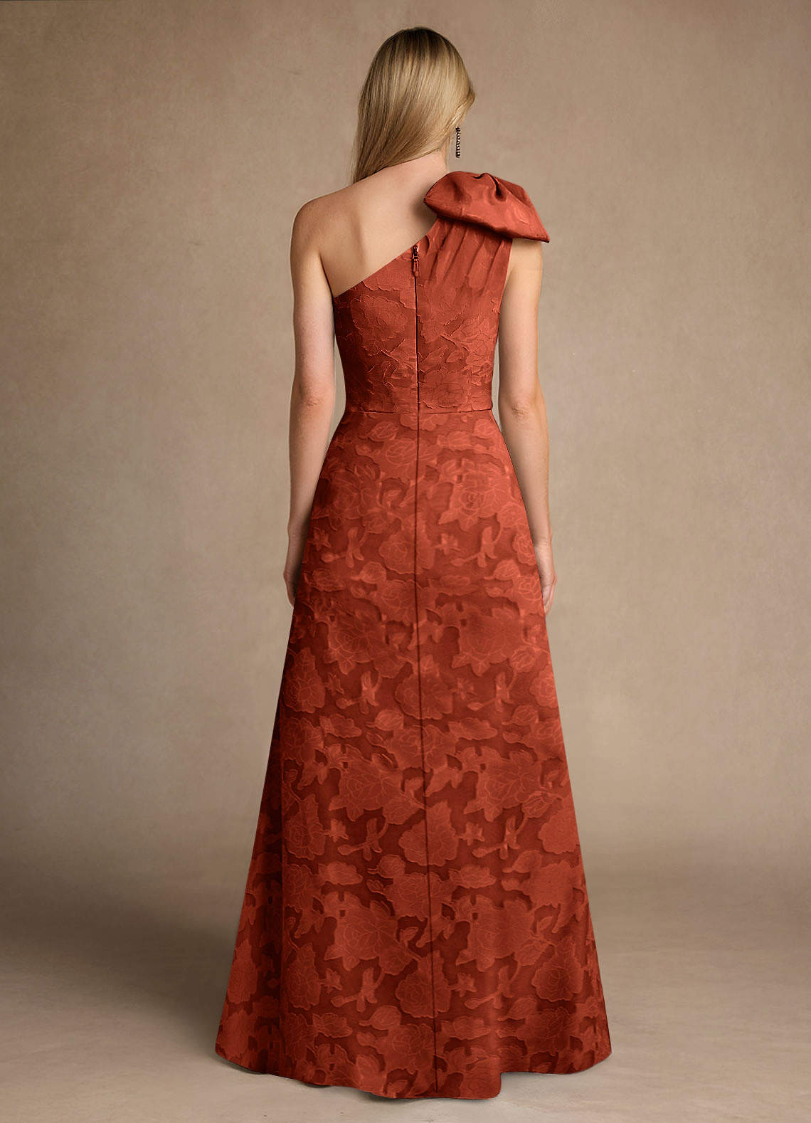Easton A-Line One-Shoulder Jacquard Mother of the Bride Dress in Auburn