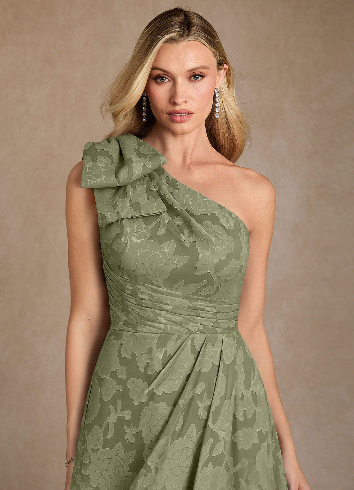 Easton A-Line One-Shoulder Jacquard Mother of the Bride Dress in Pistachio