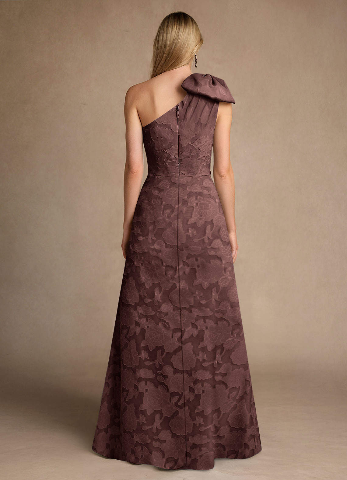 Easton A-Line One-Shoulder Jacquard Mother of the Bride Dress in Espresso