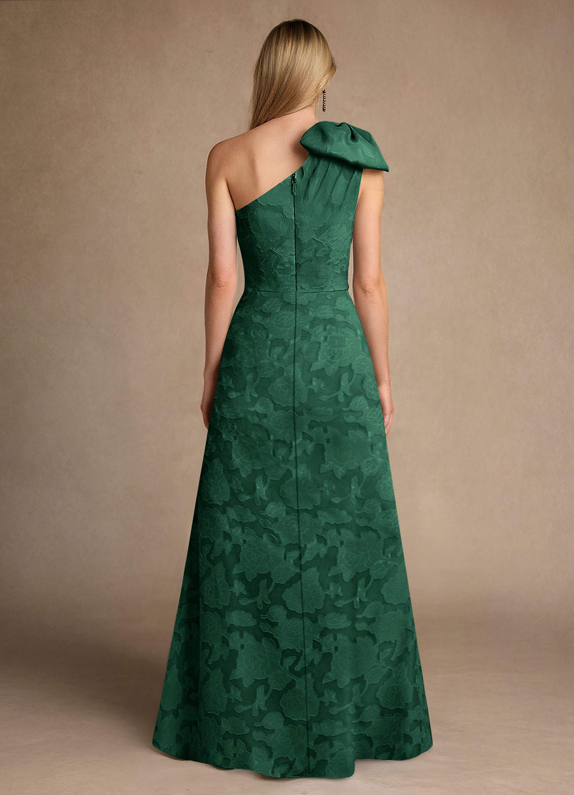 Easton A-Line One-Shoulder Jacquard Mother of the Bride Dress in Dark Green