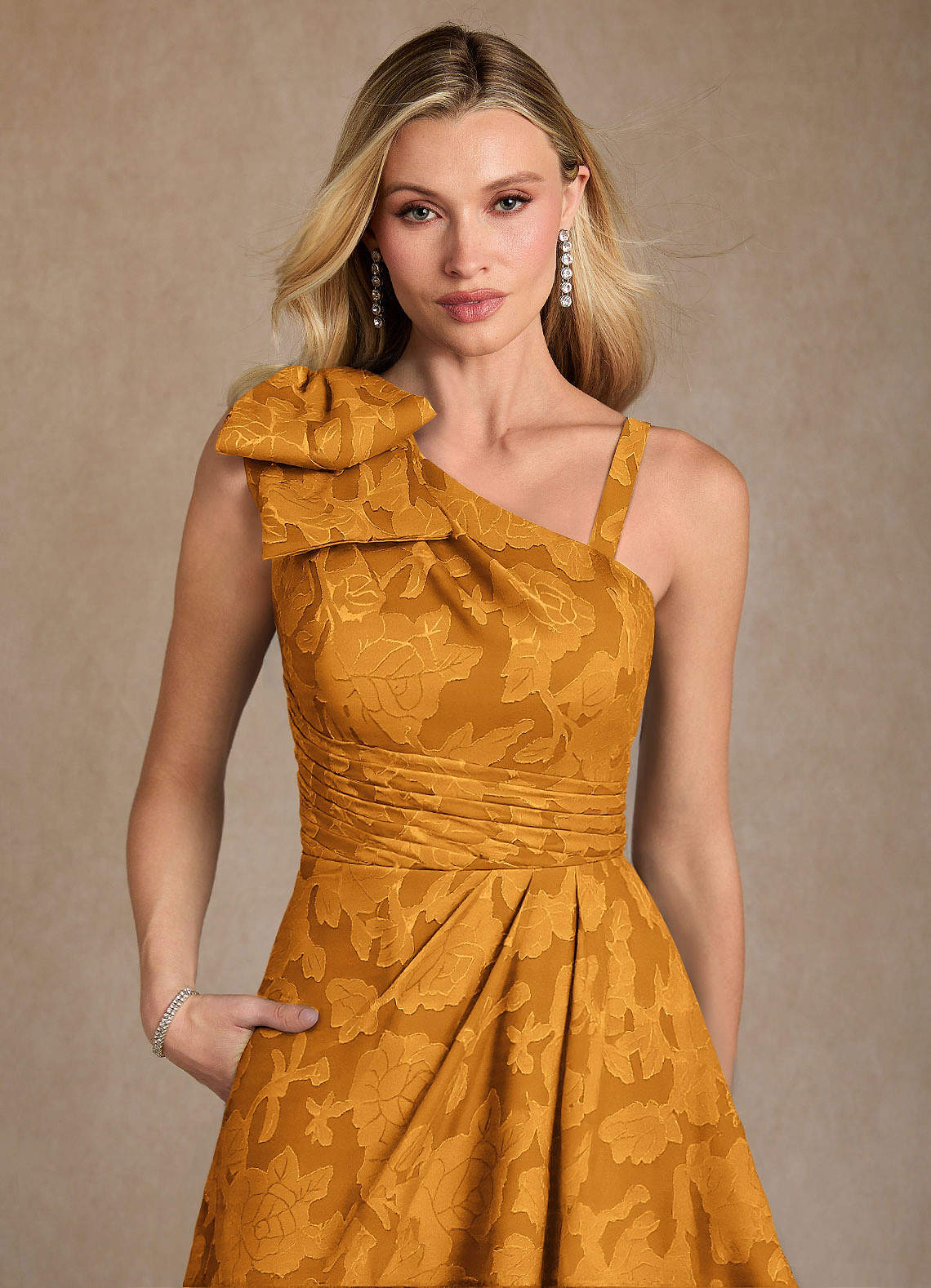 Easton A-Line One-Shoulder Jacquard Mother of the Bride Dress in butterscotch