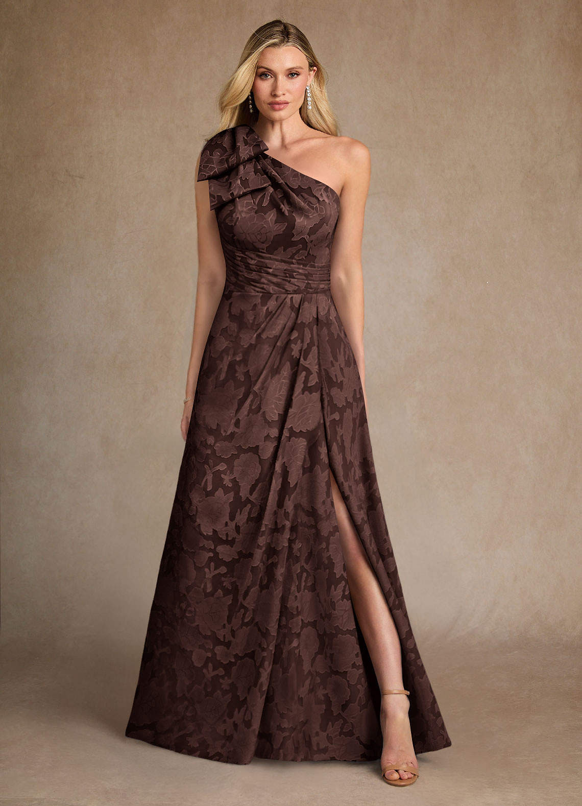 Easton A-Line One-Shoulder Jacquard Mother of the Bride Dress in Ganache