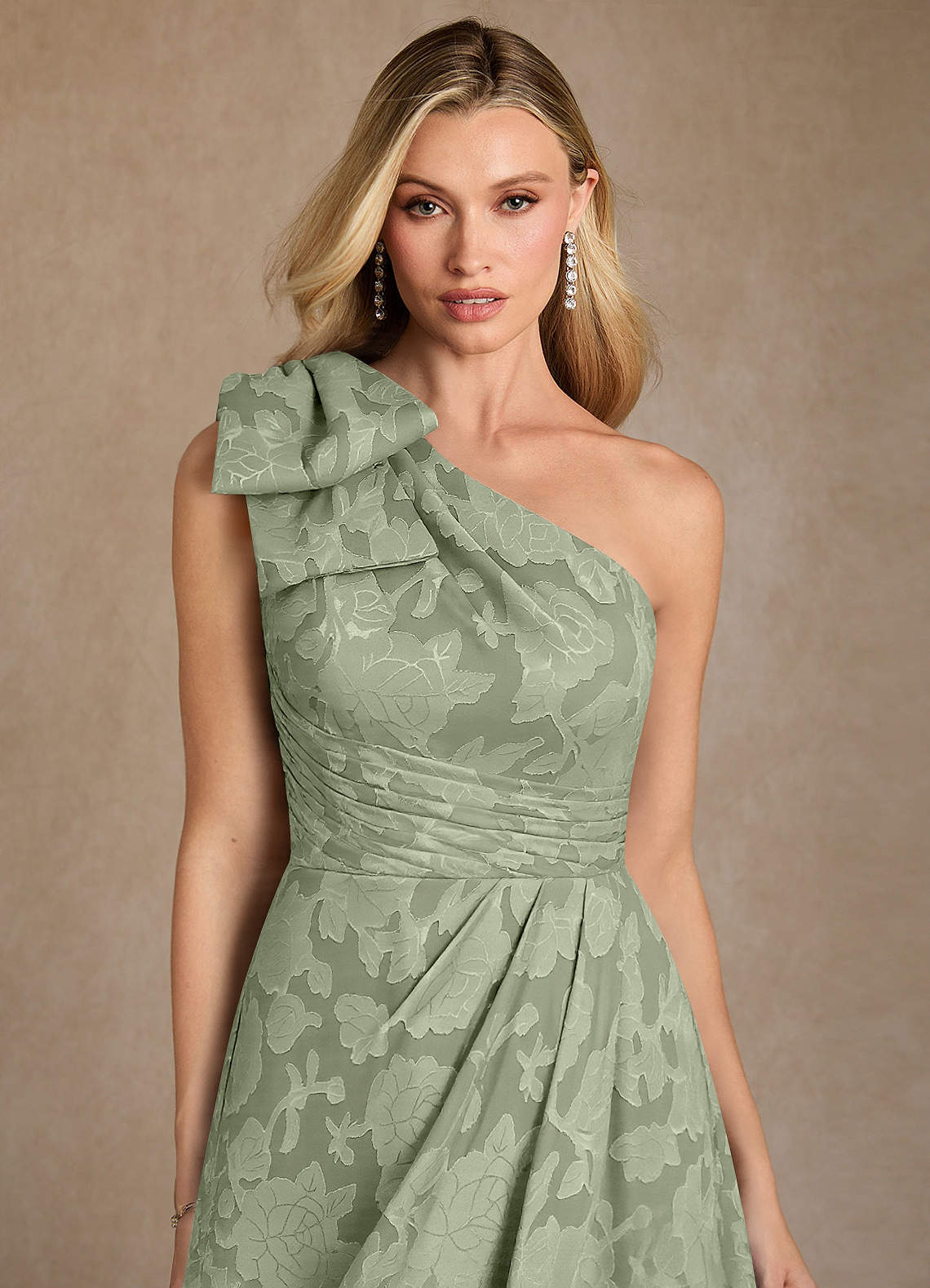 Easton A-Line One-Shoulder Jacquard Mother of the Bride Dress in Agave