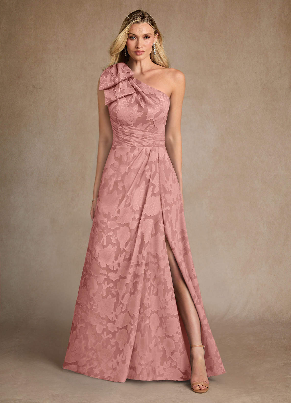 Easton A-Line One-Shoulder Jacquard Mother of the Bride Dress in Rosette