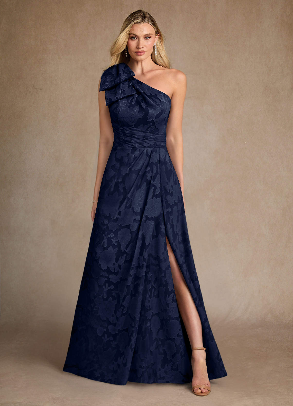 Easton A-Line One-Shoulder Jacquard Mother of the Bride Dress in Dark Navy