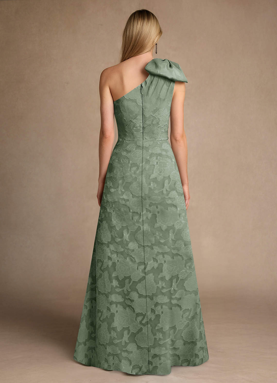 Easton A-Line One-Shoulder Jacquard Mother of the Bride Dress in matcha
