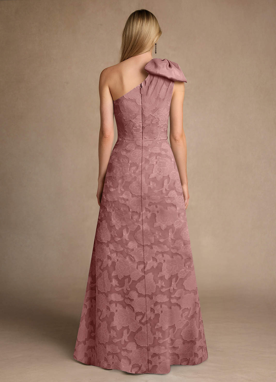 Easton A-Line One-Shoulder Jacquard Mother of the Bride Dress in Dusty Rose
