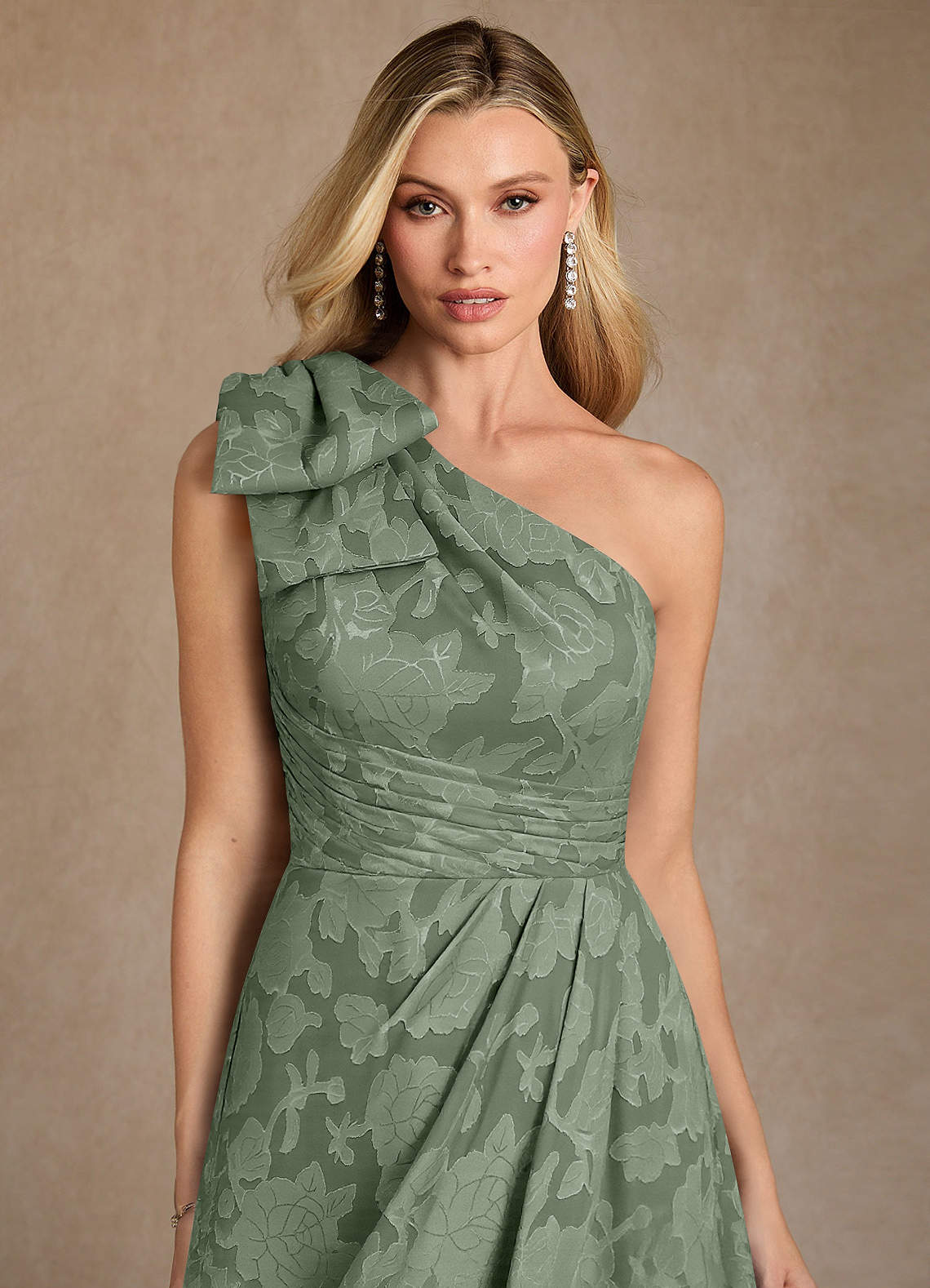 Easton A-Line One-Shoulder Jacquard Mother of the Bride Dress in matcha