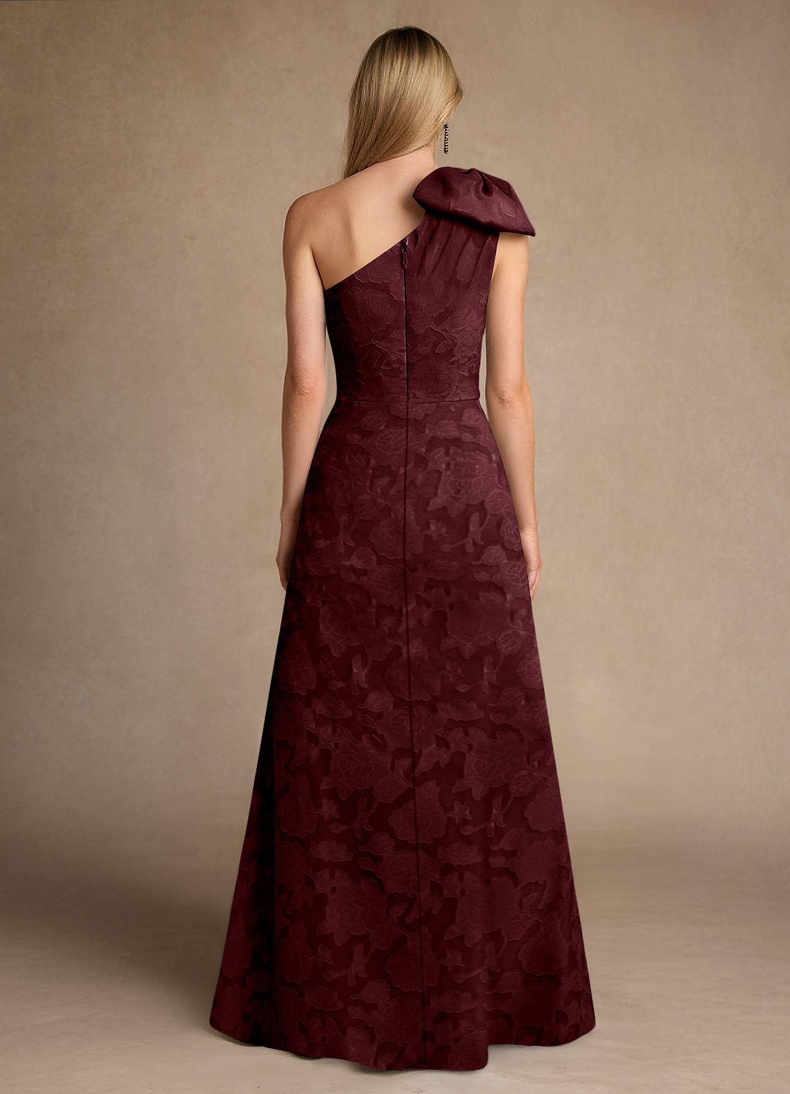 Easton A-Line One-Shoulder Jacquard Mother of the Bride Dress in Cabernet