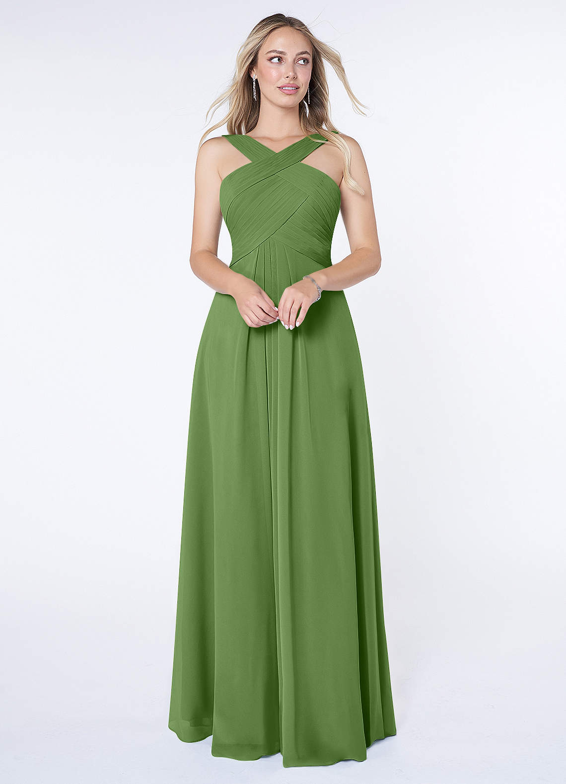Kaleigh A-Line Halter Chiffon Bridesmaid Dress in Basil