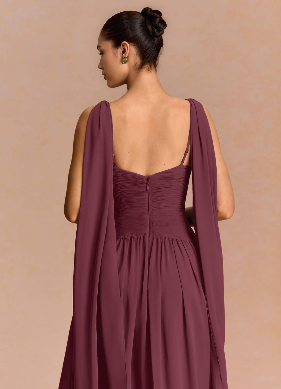 Eluney A-Line V-Neck Chiffon Evening Dress in Wine