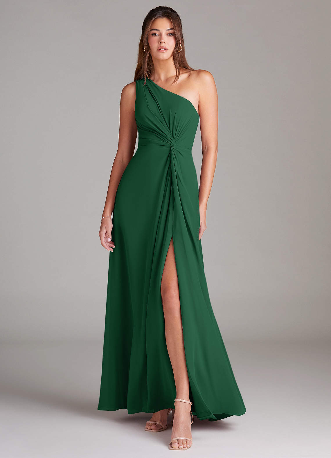 Brooke A-Line One-Shoulder Chiffon Bridesmaid Dress in Dark Green
