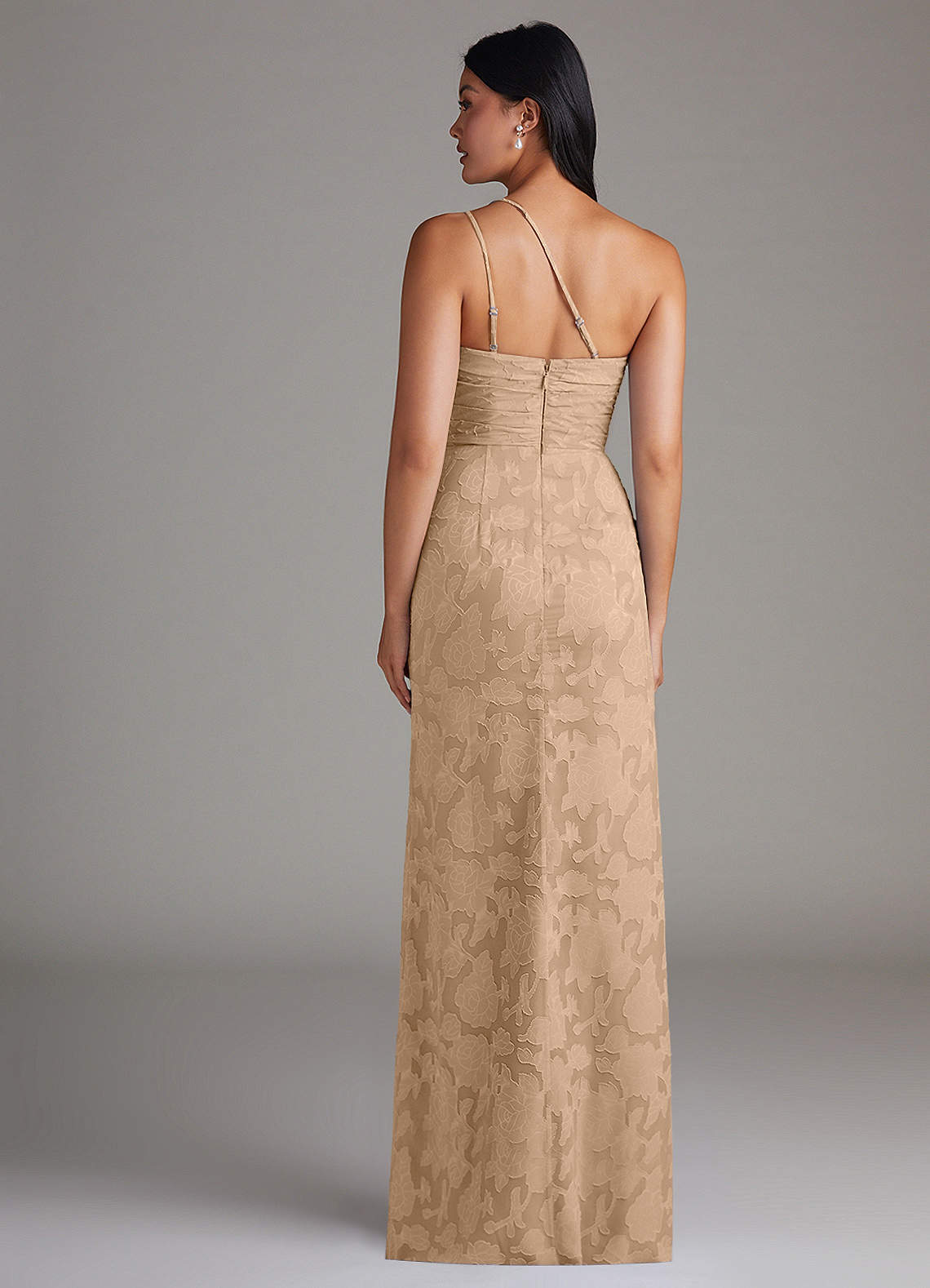 Eren Sheath One-Shoulder Floral Burnout Bridesmaid Dress in Champagne