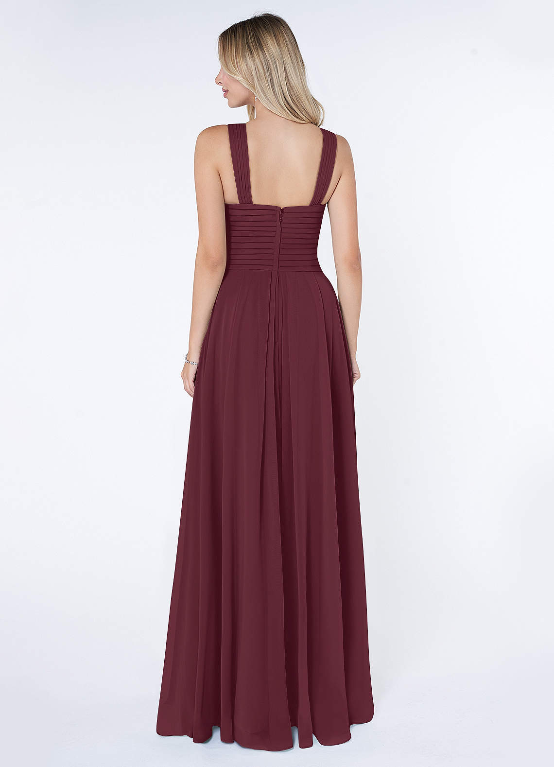 Kaleigh A-Line Halter Chiffon Bridesmaid Dress in Cabernet