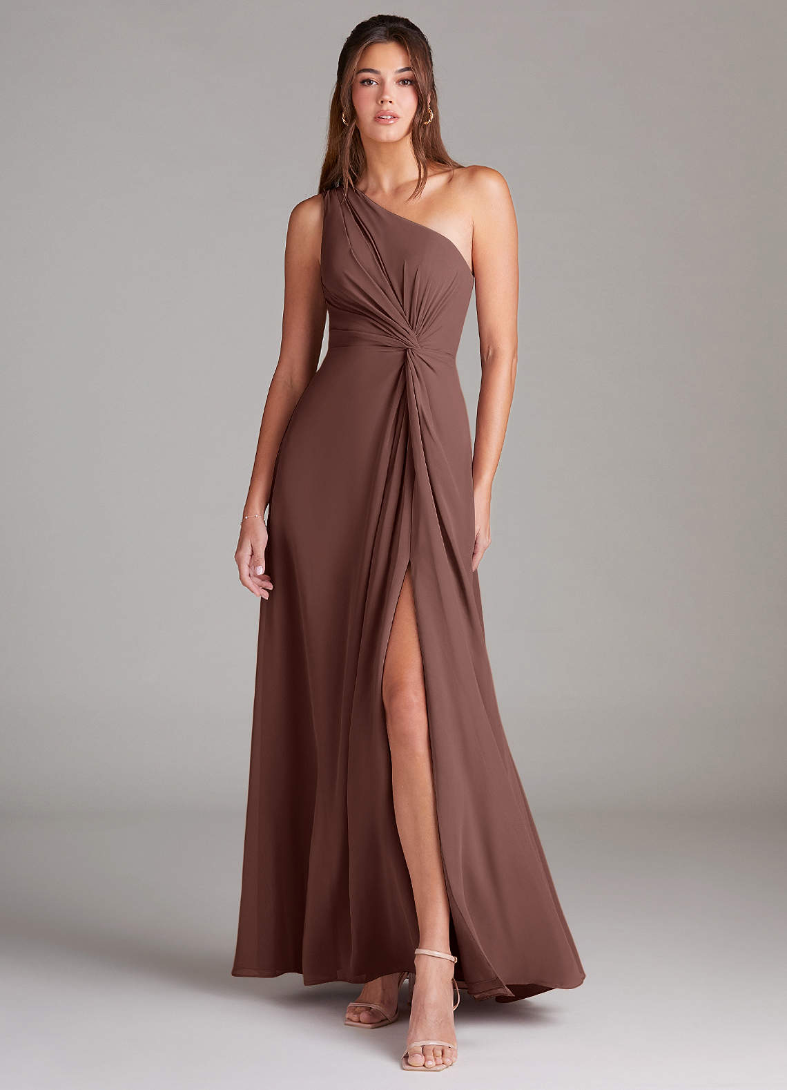 Brooke A-Line One-Shoulder Chiffon Bridesmaid Dress in Espresso