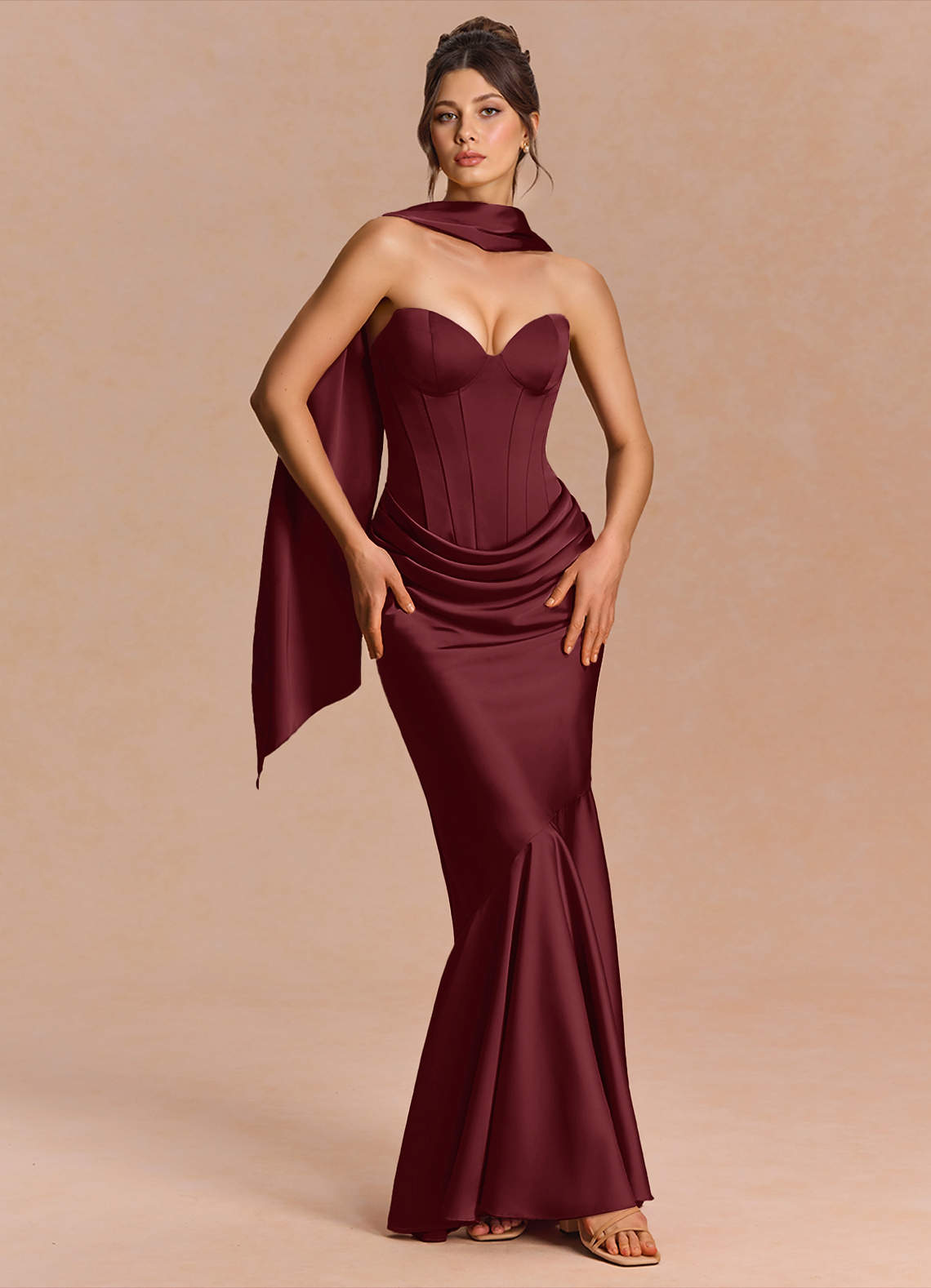 Euphemia Mermaid Strapless Stretch Satin Evening Dress in Haze blue