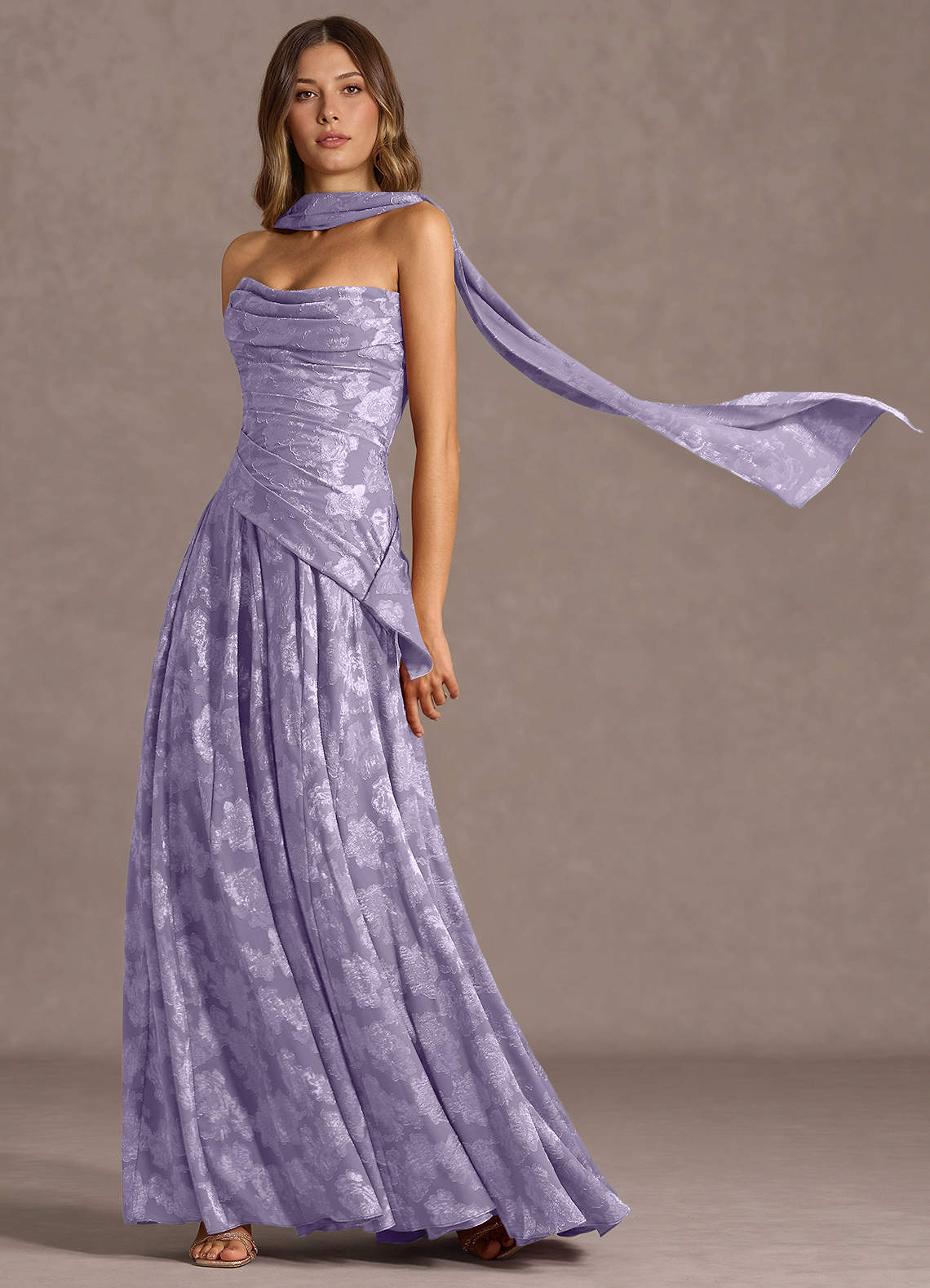 Gabriela A-Line Corset Fil Coupé Wedding Guest Dress in Lilac