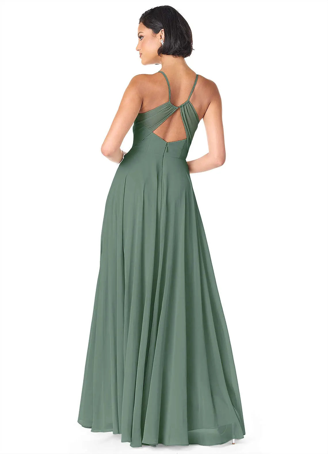 Avelina A-Line V-Neck Chiffon Bridesmaid Dress in Eucalyptus