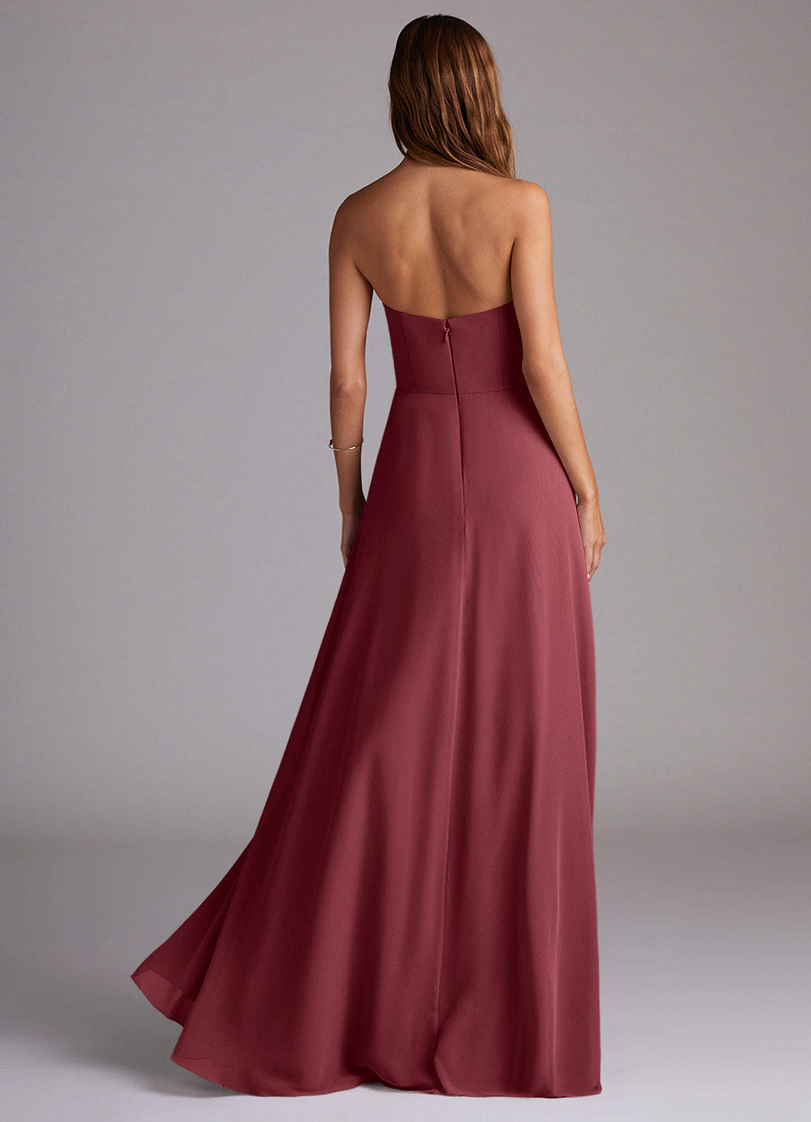 Wren A-Line Straight-Neck Chiffon Bridesmaid Dress in Merlot