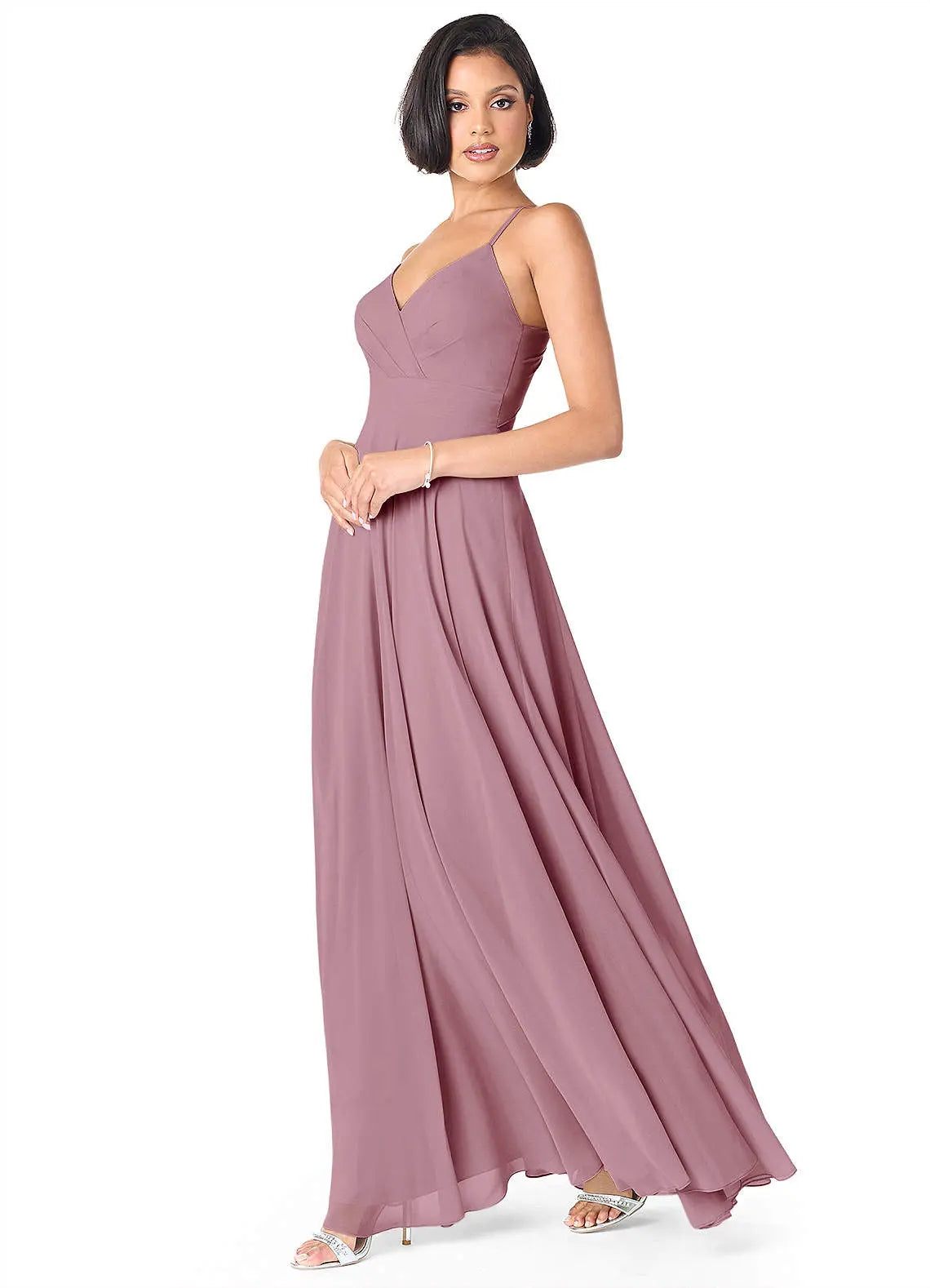 Avelina A-Line V-Neck Chiffon Bridesmaid Dress in Vintage Mauve
