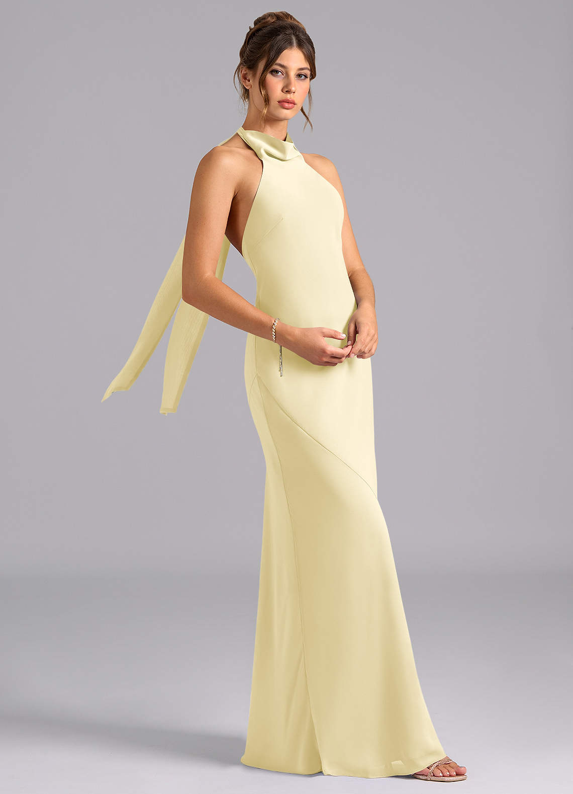 Velli Mermaid Halter Chiffon Bridesmaid Dress in Lemon Sorbet