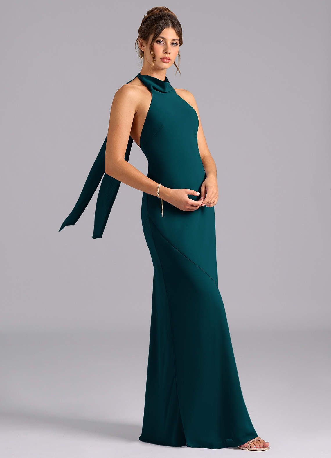 Velli Mermaid Halter Chiffon Bridesmaid Dress in Pine