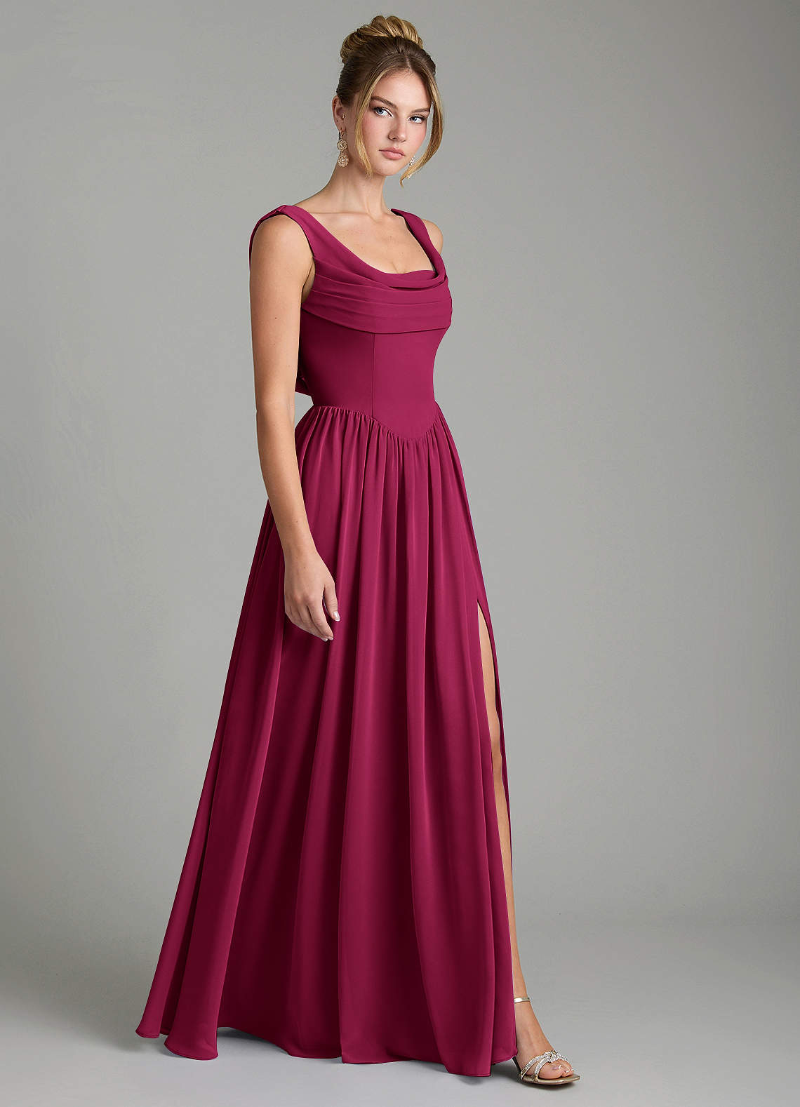 Novi A-Line Square-Neck Chiffon Bridesmaid Dress in Burgundy