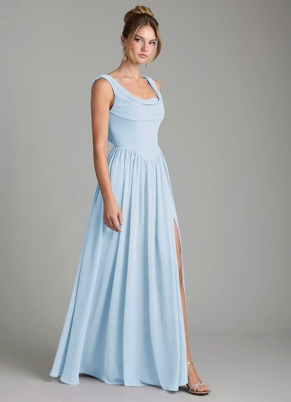 Novi A-Line Square-Neck Chiffon Bridesmaid Dress in Sky Blue
