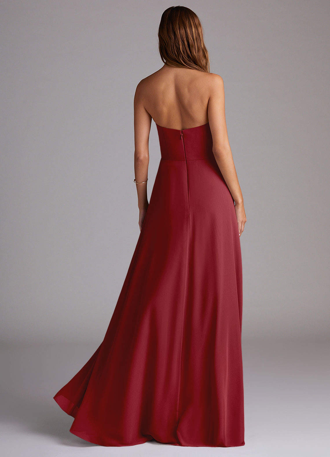 Wren A-Line Straight-Neck Chiffon Bridesmaid Dress in Pomegranate