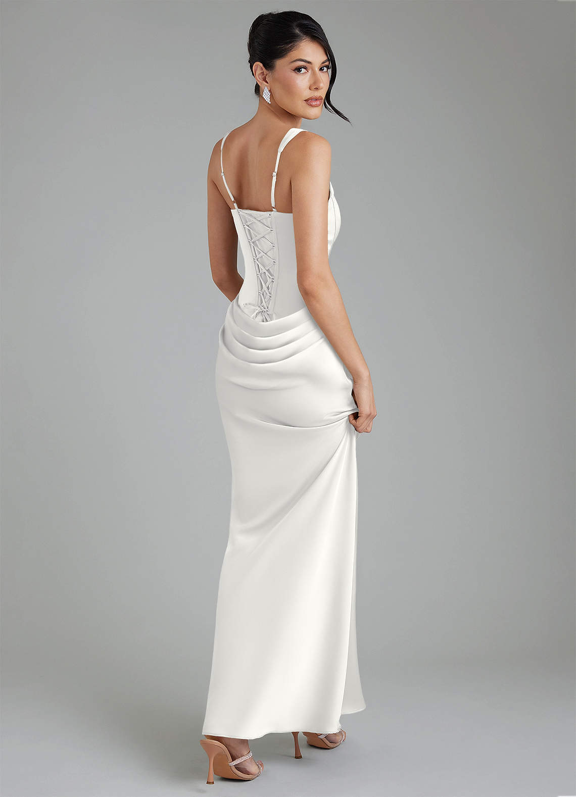 Etta Mermaid Square-Neck Stretch Satin Bridesmaid Dress in white