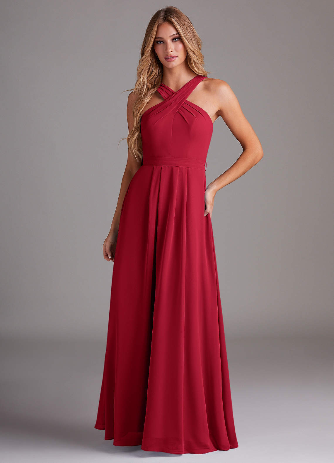Dixie A-Line Halter Chiffon Bridesmaid Dress in Scarlet