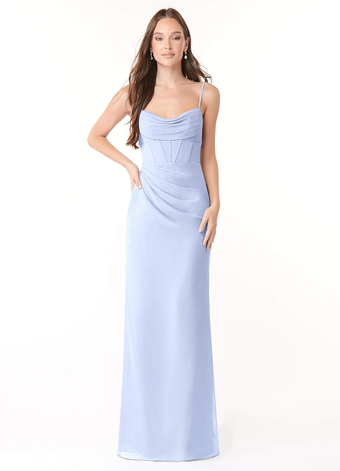 Mai Sheath Cowl-Neck Chiffon Bridesmaid Dress in Ice