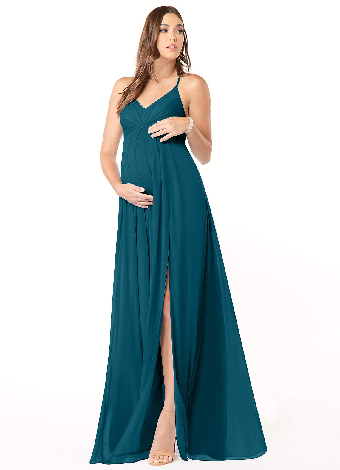 Annabelle A-Line V-Neck Mesh Bridesmaid Dress in Ink Blue