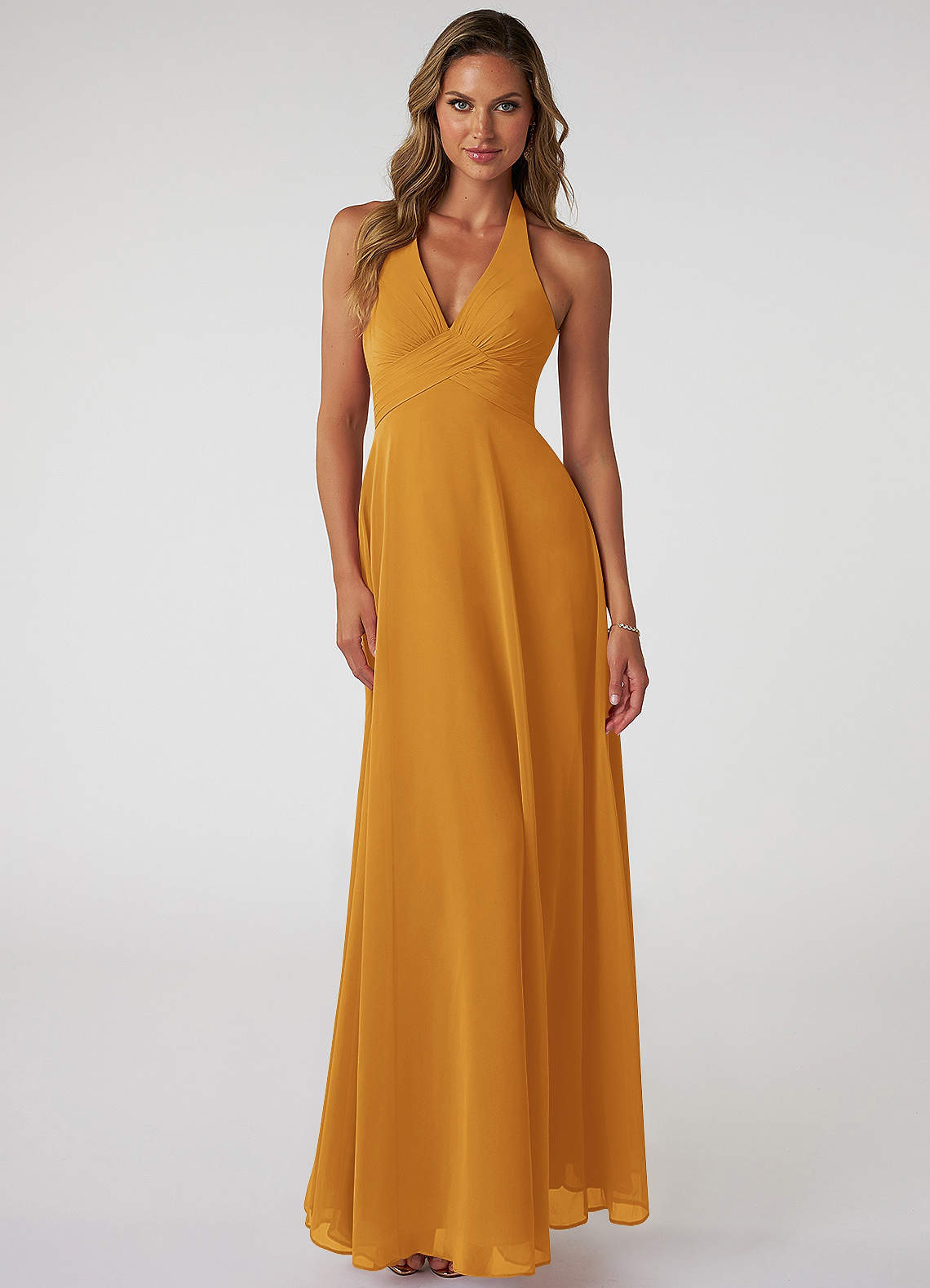 Tessie A-Line V-Neck Chiffon Bridesmaid Dress in butterscotch