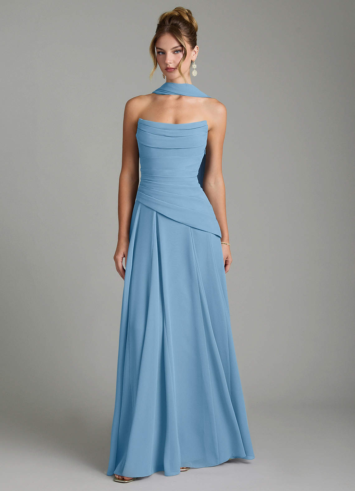 Gabriela A-Line Cowl-Neck Chiffon Bridesmaid Dress in Steel Blue