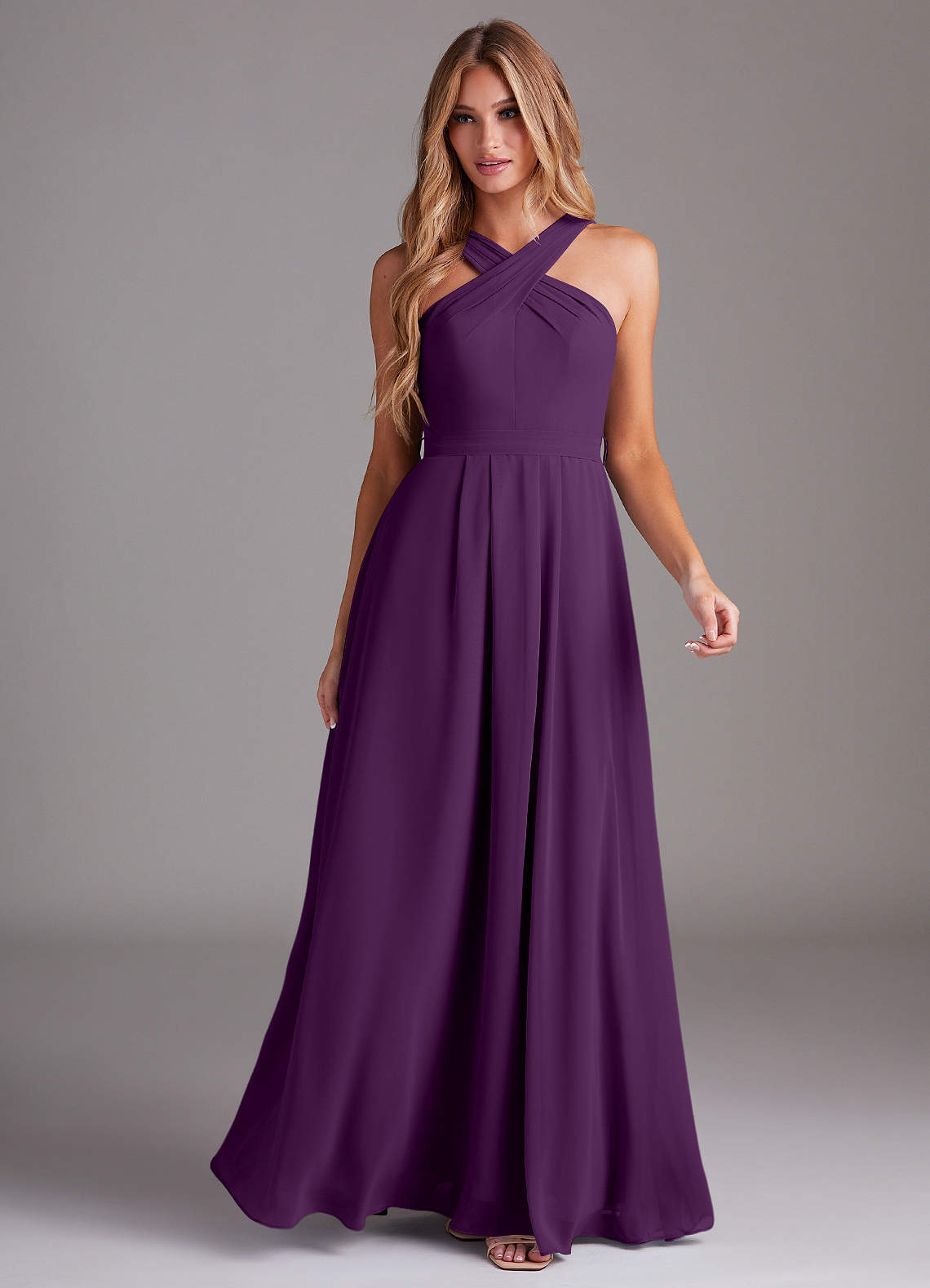 Dixie A-Line Halter Chiffon Bridesmaid Dress in Grape