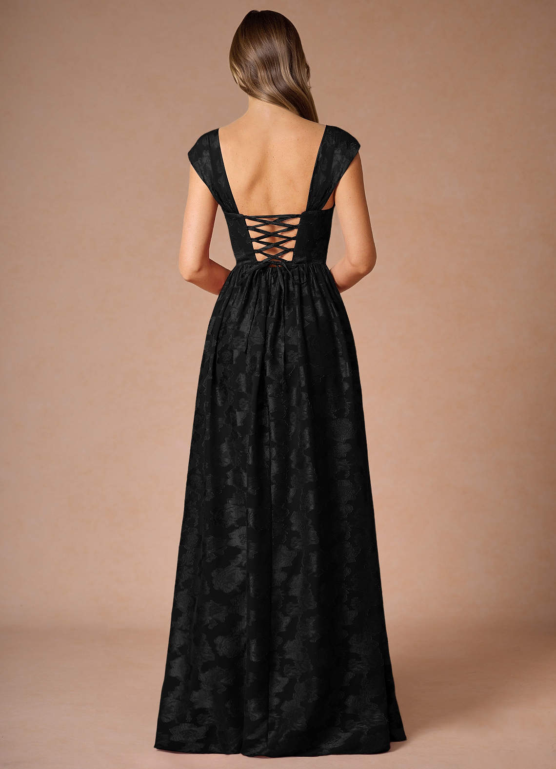 Hazel A-Line Cowl-Neck Fil Coupé Wedding Guest Dress in Black