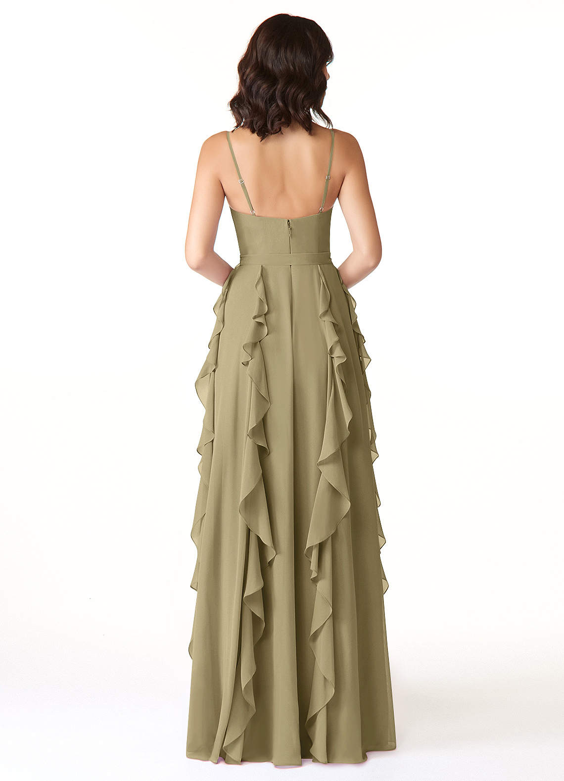 Peyton A-Line V-Neck Chiffon Bridesmaid Dress in Moss Green