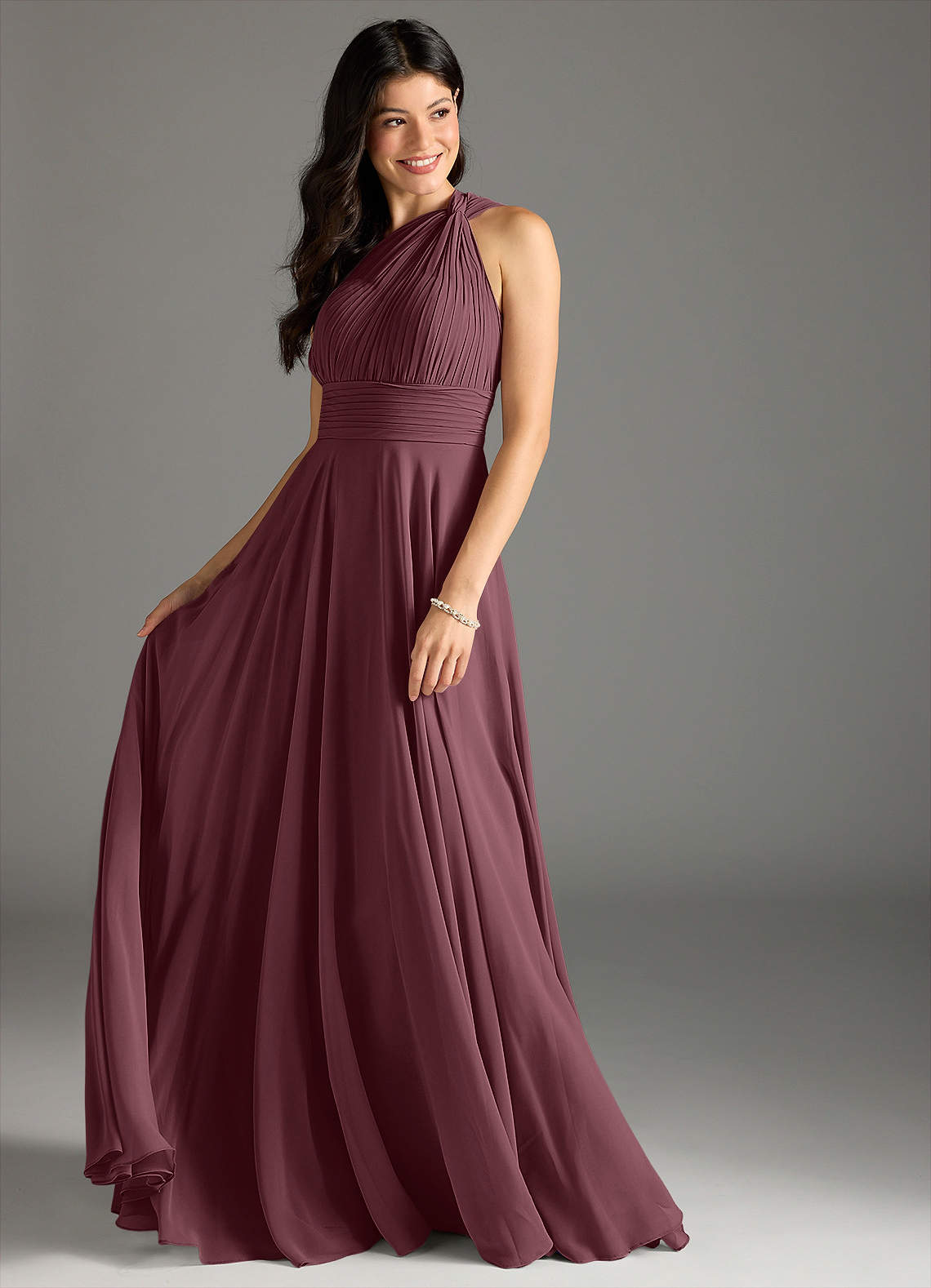 Charlize A-Line One-Shoulder Chiffon Bridesmaid Dress in Sangria