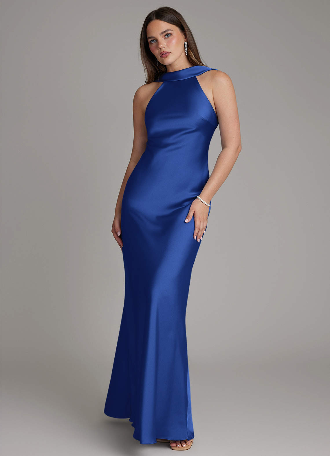Dimitra Sheath Halter Stretch Satin Bridesmaid Dress in Royal Blue