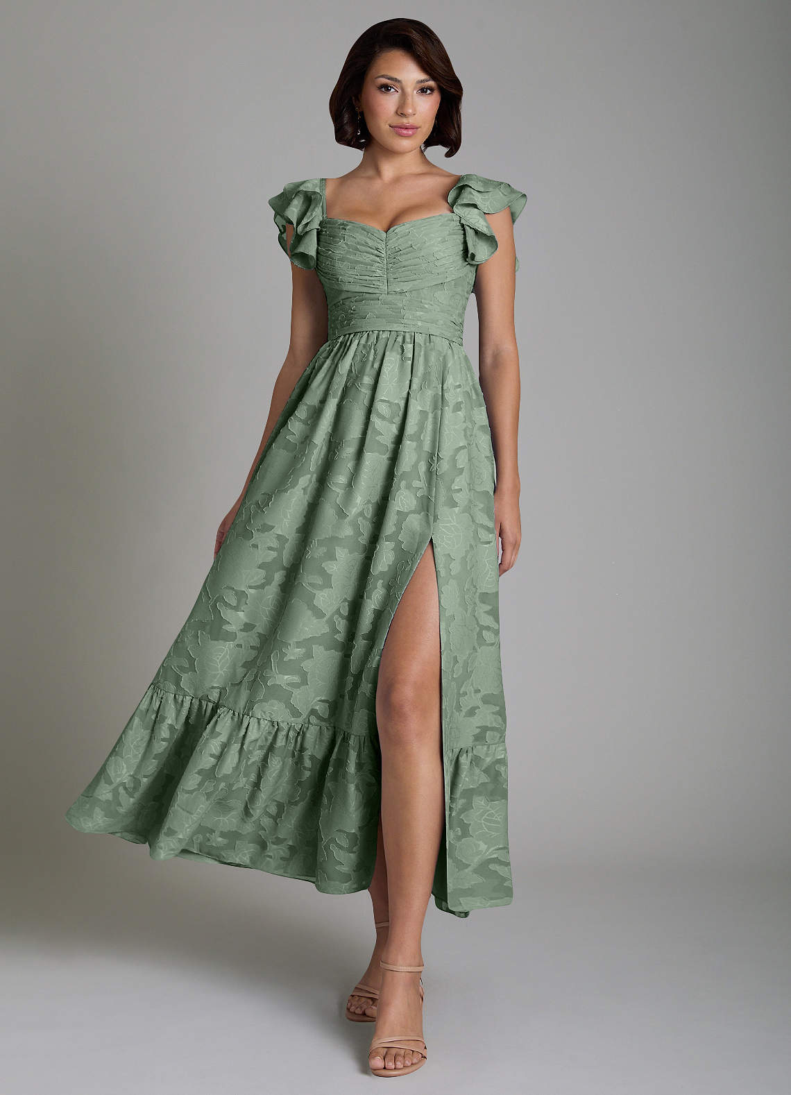 Anaya A-Line V-Neck Floral Burnout Bridesmaid Dress in Matcha