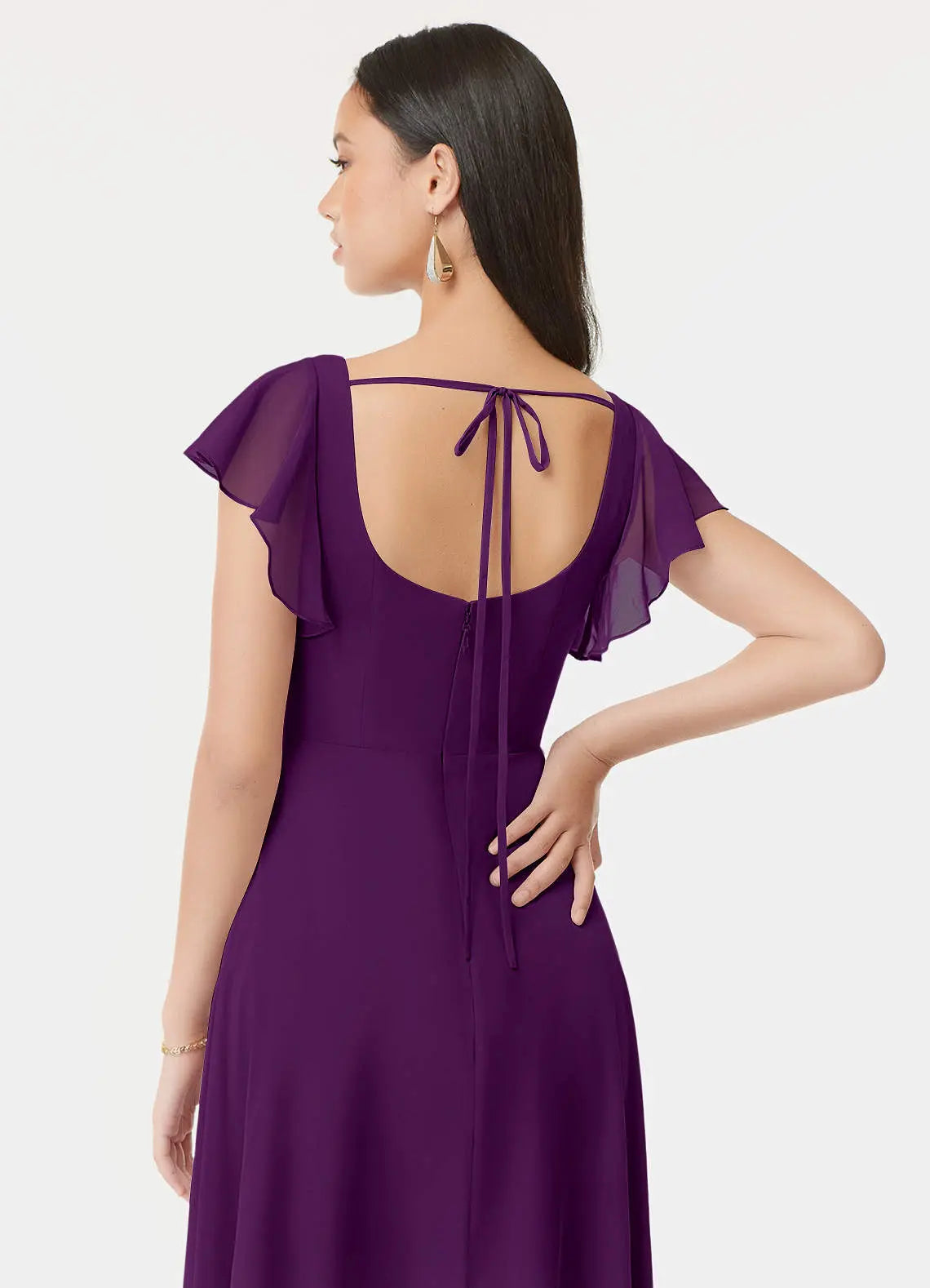 Bondi A-Line Square-Neck Chiffon Bridesmaid Dress in Grape