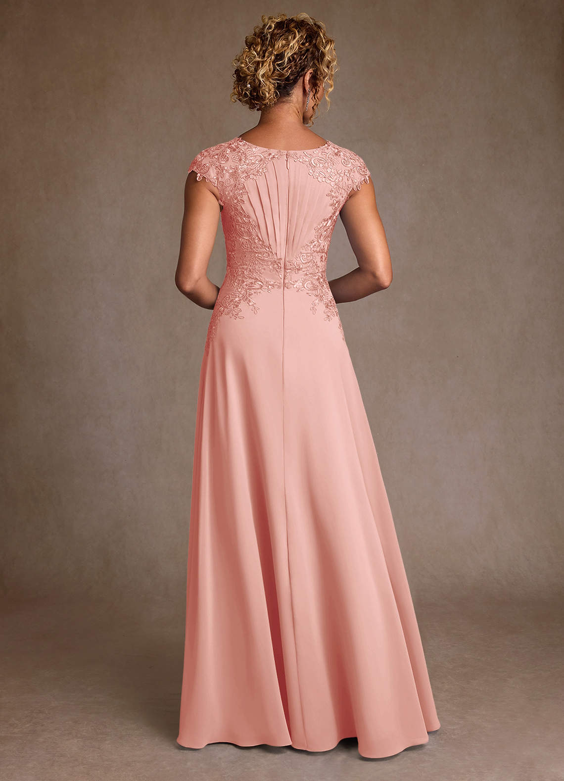 Christi A-Line Scoop-Neck Chiffon and Lace Mother of the Bride Dress in Rosette