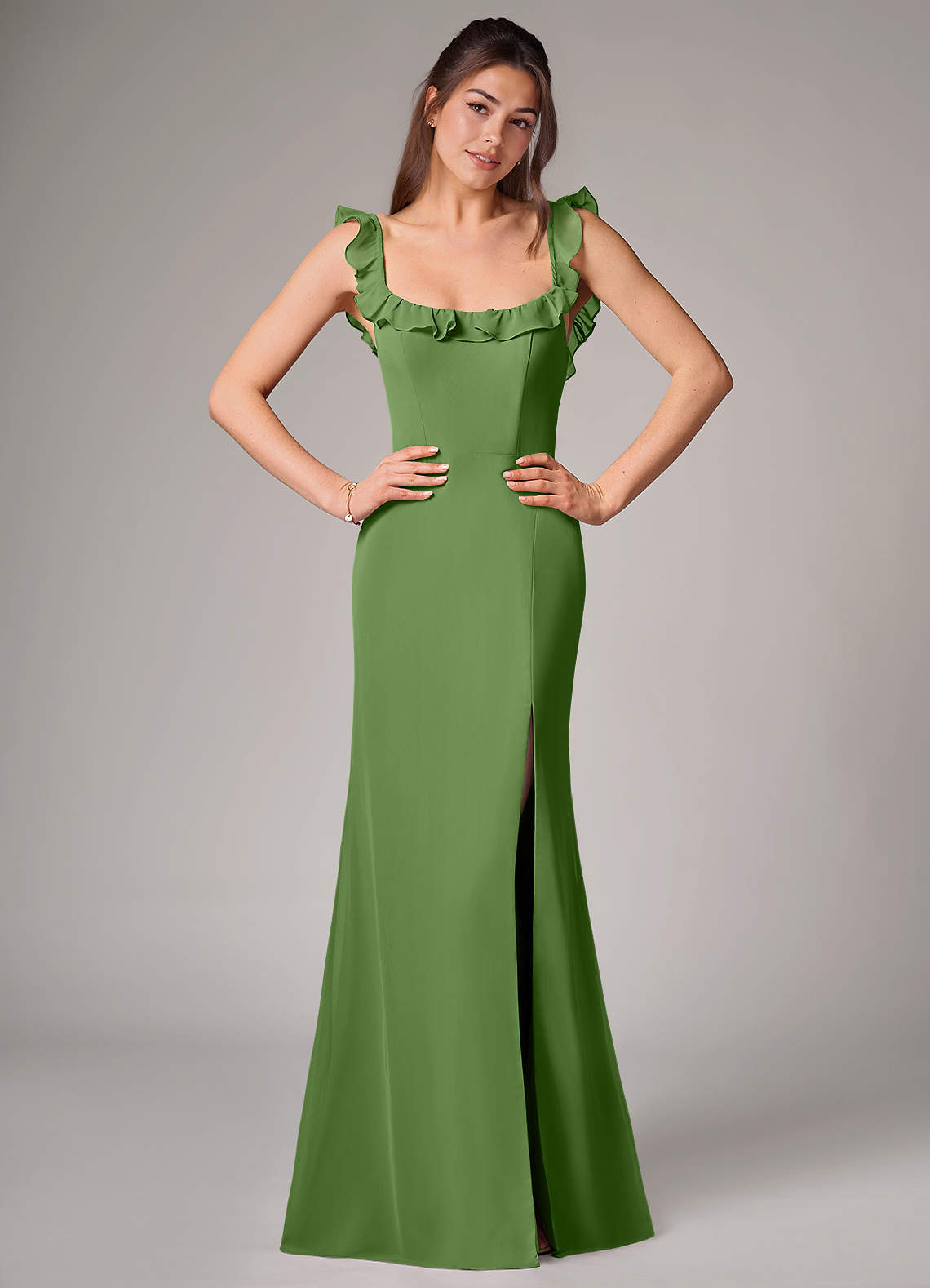 Callie Mermaid Scoop-Neck Chiffon Bridesmaid Dress in Basil