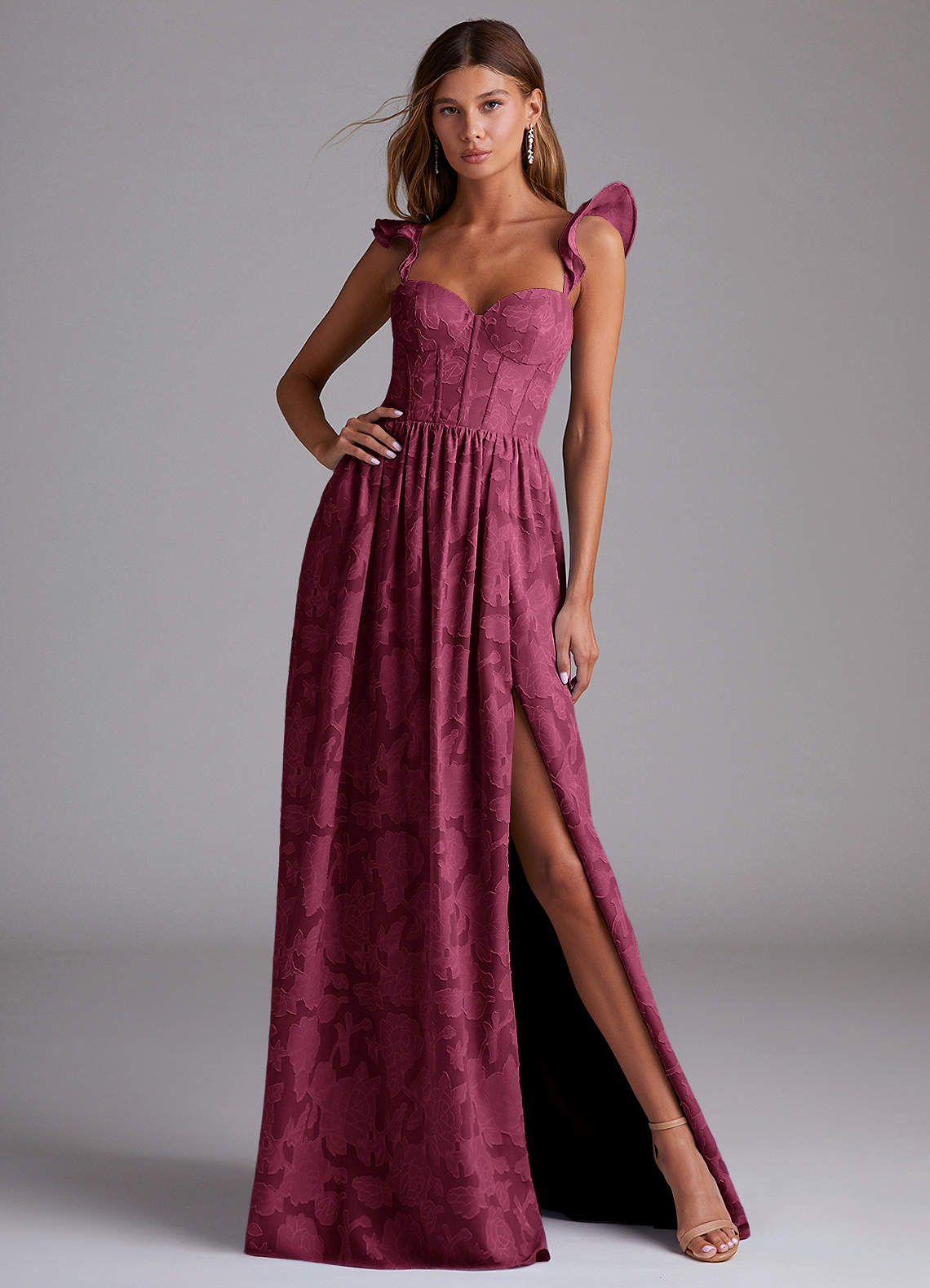 Denisse A-Line Sweetheart Floral Burnout Bridesmaid Dress in Mulberry