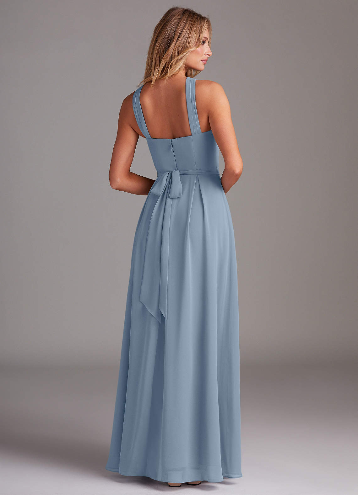 Dixie A-Line Halter Chiffon Bridesmaid Dress in dusty blue
